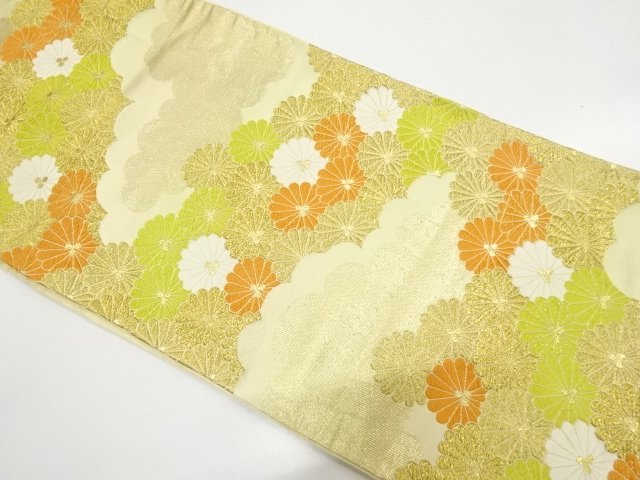 JAPANESE KIMONO / ANTIQUE FUKURO OBI / WOVEN KIKU